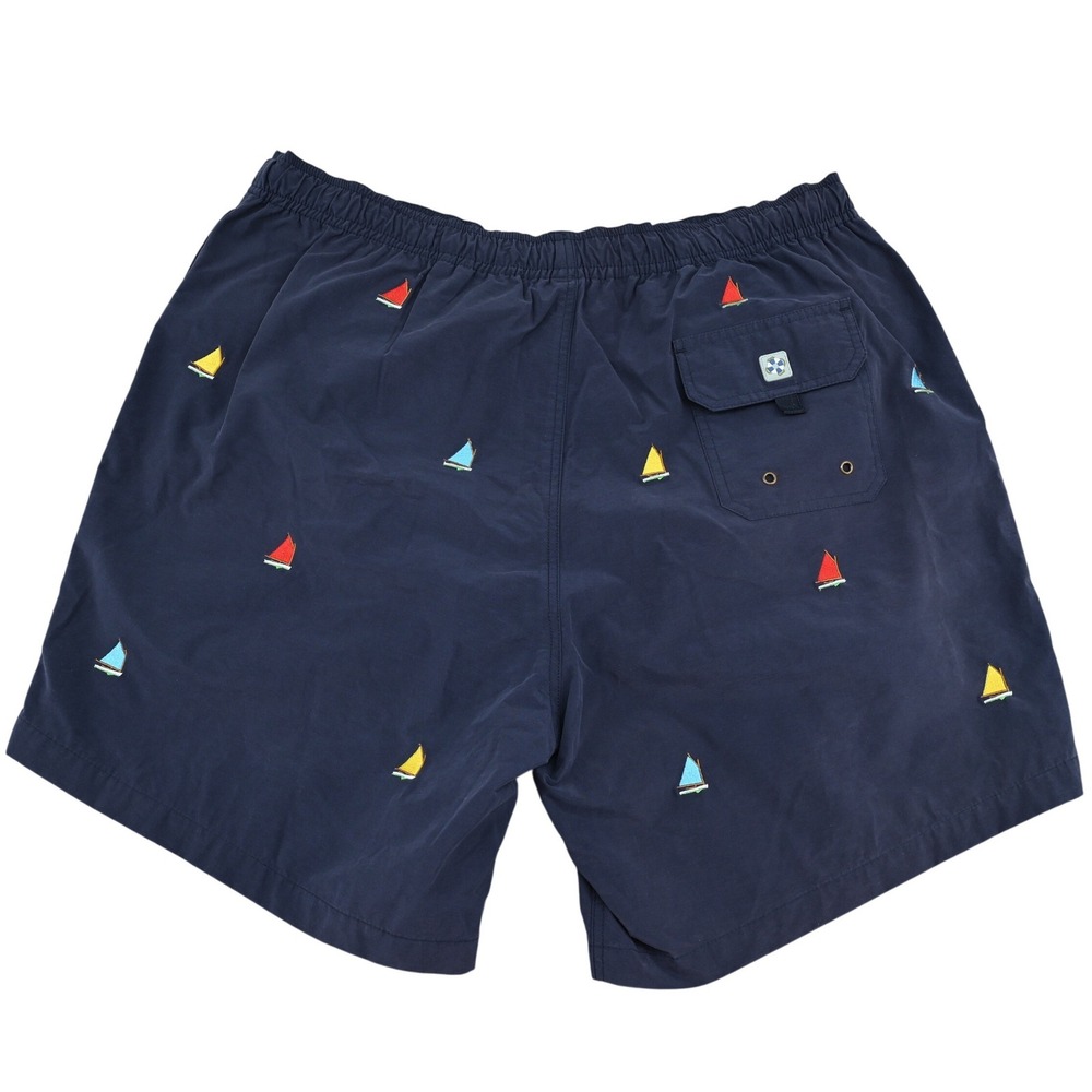 Castaway Nantucket Island Mens Navy Blue Sailboat Embroidered Swim Trunks Medium - Picture 3 of 16
